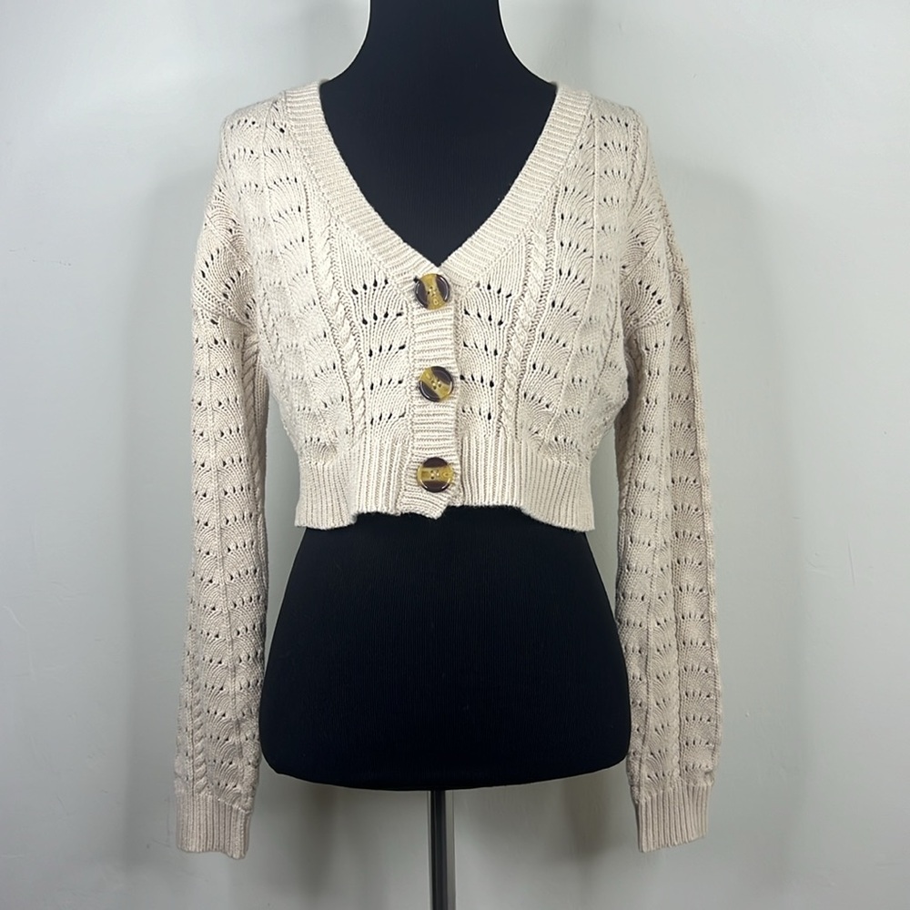 LOVERS + FRIENDS Beige Crop Knitted Cardigan XS
